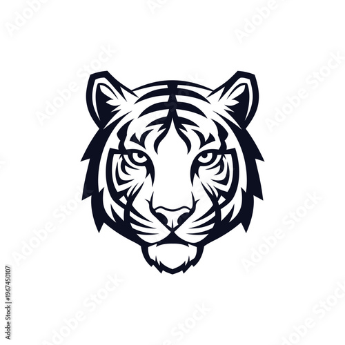 Intense tiger face illustration showcasing detailed stripes and focused gaze perfect for design.