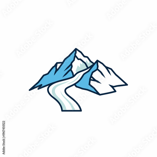 Snowy mountain range with a winding path a scenic landscape illustration.