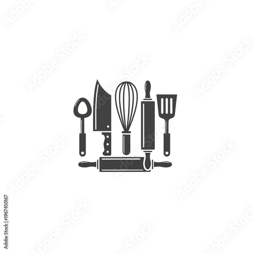 Kitchen utensils collection essential tools for cooking and baking culinary equipment set.
