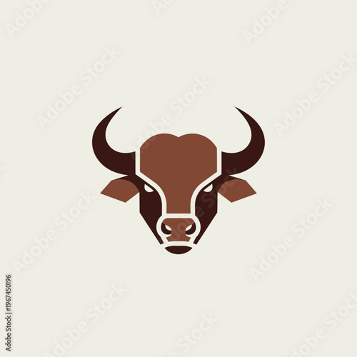 Stylized bull head logo design with brown and tan colors on a light background.