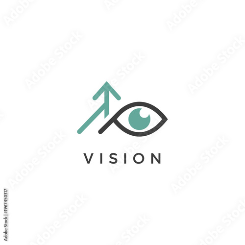 Visionary eye logo with upward arrow representing growth and progress in business.