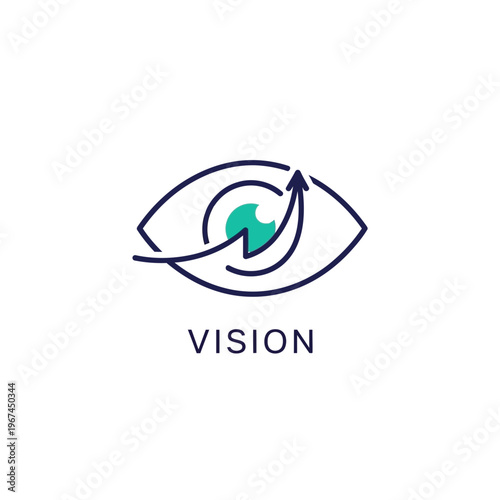 Visionary eye symbol with upward arrow representing growth and progress in business.