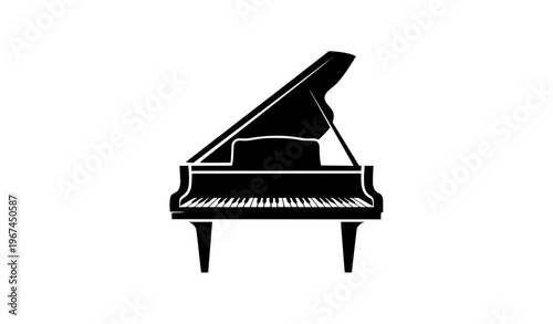 Minimal grand piano silhouette icon vector music instrument symbol isolated on white