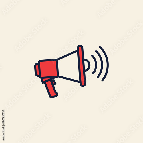 Red megaphone icon for announcement and communication concept.