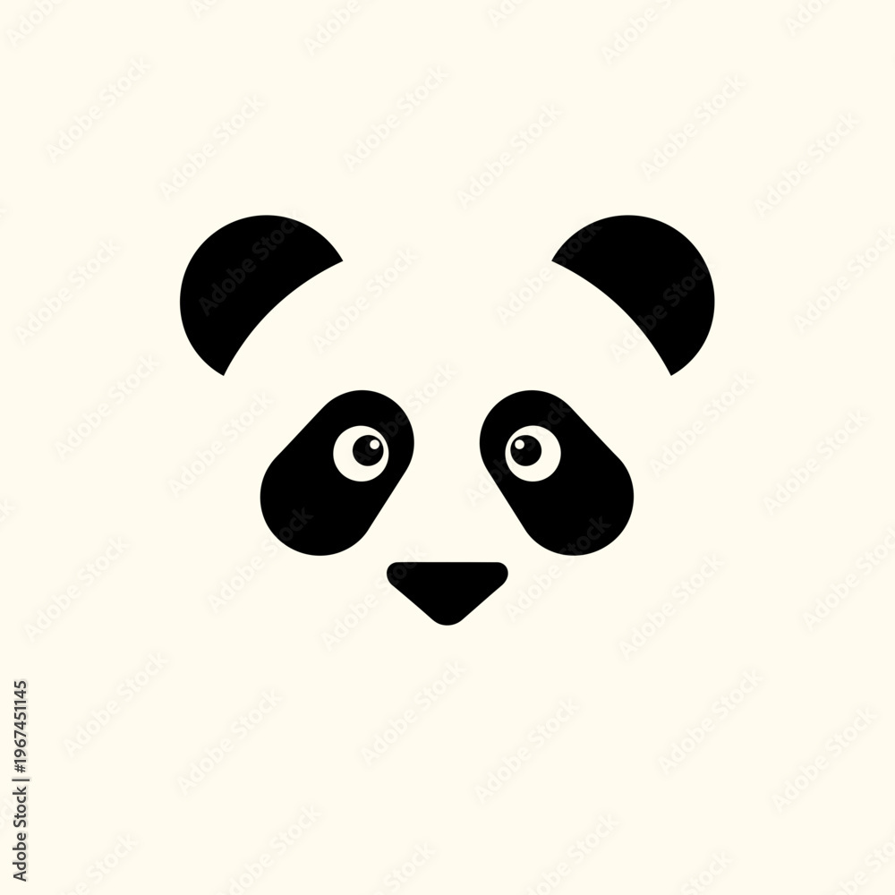 Fototapeta premium Simple panda face illustration with black and white colors minimalist design.