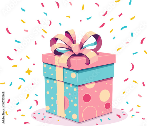 Bright Pink and Blue Gift Box with Confetti Sprinkles for Parties