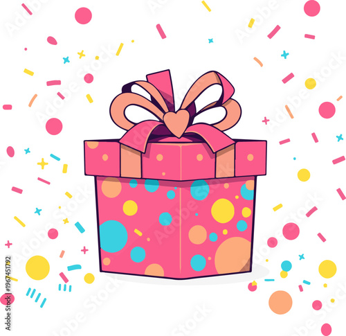 Isolated Holiday Present Box with Bright Colors and Festive Decor