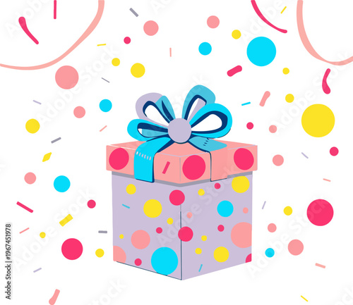 Festive Surprise Present with Ribbon and Bow on White Background