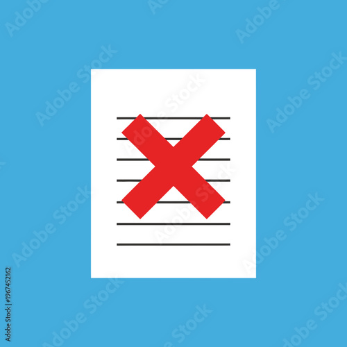 Document with a red cross symbol indicating rejection or cancellation.