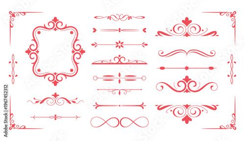 Elegant vintage decorative border and frame designs in pink and black