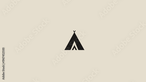 A simple black teepee design, set against a muted beige background, minimalist and clean