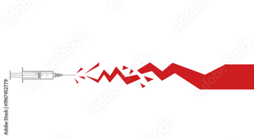 Syringe Injecting a Jagged, Red Abstract Pattern, Symbolizing Harmful Injection, Negative Impact, or Destructive Force, Isolated White Background.