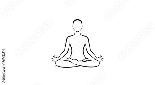 Simple outline of a person meditating in a peaceful lotus pose on an isolated white background.