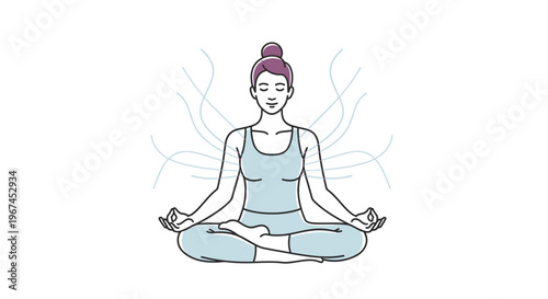 Woman meditating in lotus pose with closed eyes on an isolated white background, exuding peace and tranquility.
