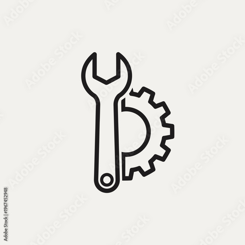 Mechanical tools illustration featuring wrench and gear for repair and maintenance.