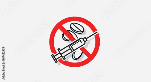 Red Stop Sign with Syringe and Pills, Anti-Drug Addiction Symbol on Bright Studio Background