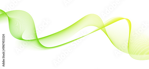 A vibrant green wave of light and energy flows across a clean white background