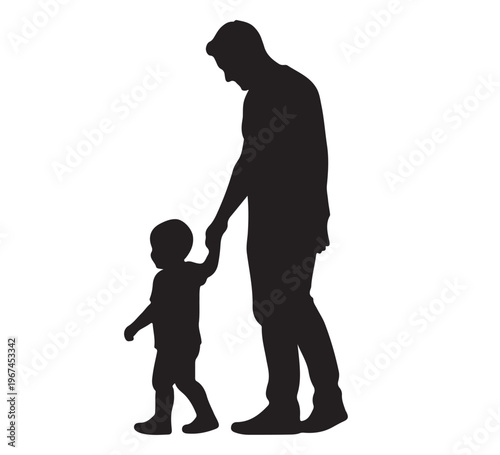 Silhouette illustration of a father holding his child's hand, symbolizing paternal care, guidance, and the loving bond of family