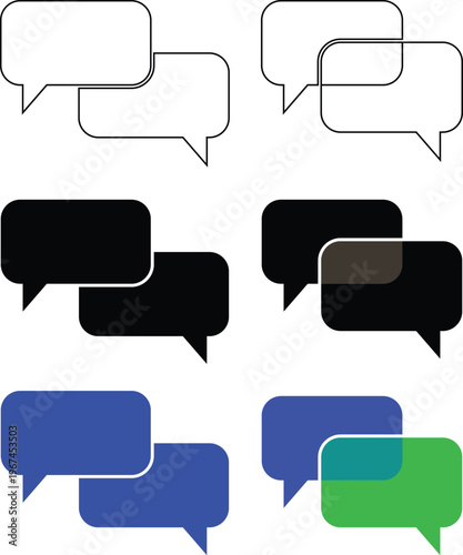 Six speech bubble in black white blue and green chat bubble
