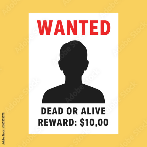 Wanted poster featuring a silhouette of a person with reward information.