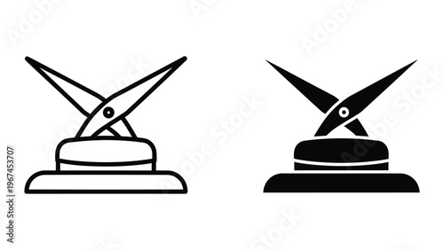 Comparison of a white and black stylized crossed swords symbol on a base