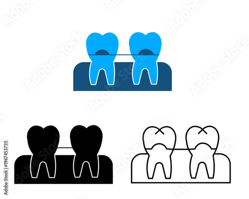 Professional Dental Bridge and Gum Icon Set. - Silhouette, Line Art, and Two Tone.