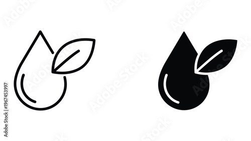 Contrast between outlined and filled teardrop with leaf icon designs