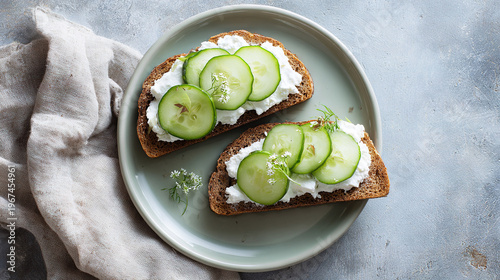 Healthy Open-Faced Sandwich with Cucumber and Cream Cheese