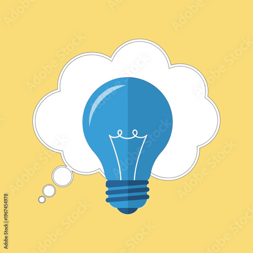 Blue light bulb representing idea and innovation in creative thinking.