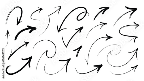 Whimsical swirl arrows vector pack for playful design elements and informal presentation decoration.