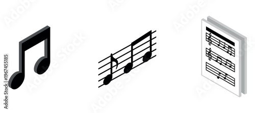 Musical notes presented as icons and sheet music panels