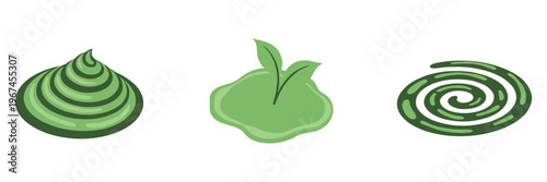 Green paste dollops arranged in row on white background