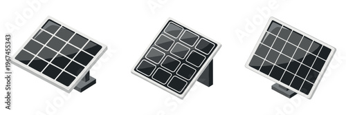 Solar panel units tilted for energy generation on white surface