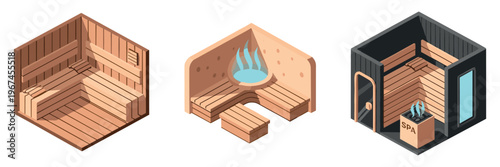 Sauna interiors presented in three different designs and finishes