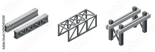 Metal structural trusses and beams shown isolated on white background
