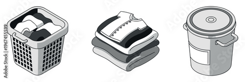 Laundry items arranged together in domestic household setting