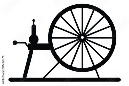 Black and White Spinning Wheel Vector Illustration Representing Motion and Deceleration