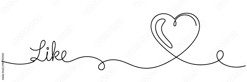 Obraz premium Word like connected to heart shape via continuous line drawing, none editable strokes