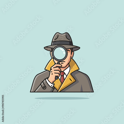 Detective with Magnifying Glass Investigating a Case in Illustration.