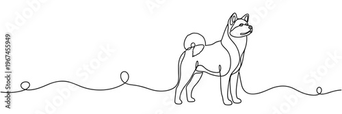 Shiba inu standing alert on continuous line horizon, none editable strokes
