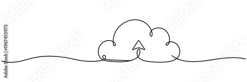 Cloud with upward arrow upload symbol on continuous line background, none editable strokes