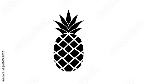 Minimal pineapple silhouette icon vector tropical fruit black and white healthy food illustration isolated on white