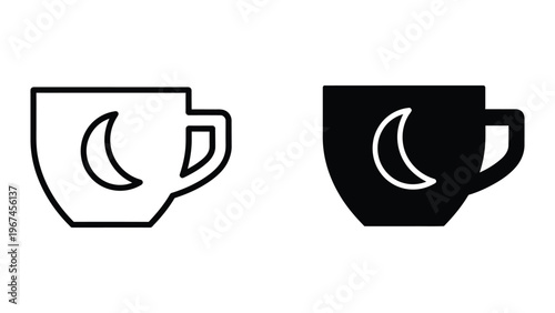 Contrasting coffee mug icons with different fill styles and color schemes