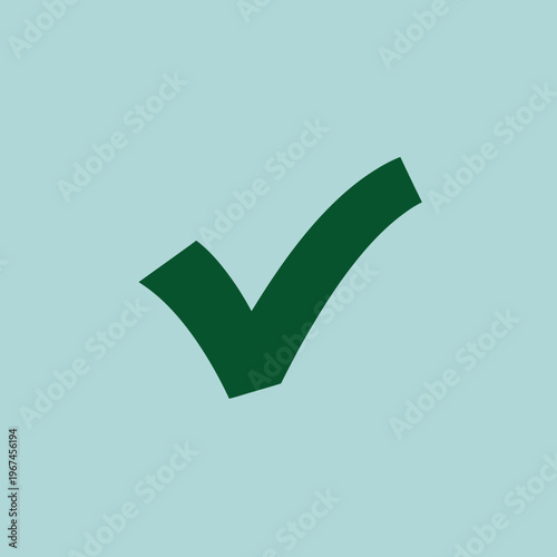 Green check mark on a light blue background simple and clear.