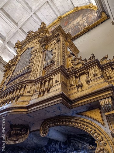 Detail of a Baroque pipe organ in Porto Cathedral, PORTUGAL