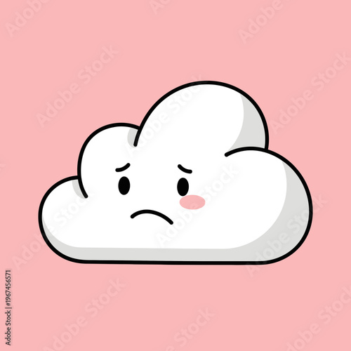 Sad cloud illustration on a pink background expressing melancholy and sorrow.