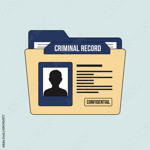 Criminal record file with confidential information and silhouette profile.