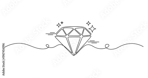 Elegant minimalist diamond design with sparkle elements and line art. None editable stroke