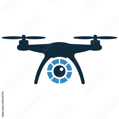 Quadcopter drone with camera mounted on its underside for aerial photography.