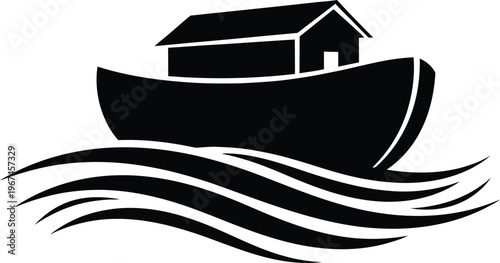 Noah Ark Icon on Ocean Waves Simple Flat Vector Illustration